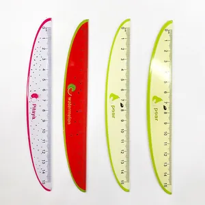 Set of 4 fruit themed 15cm plastic rulers with watermelon and pear designs for students