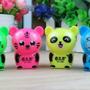 Cute cartoon animal pencil sharpeners including pink tiger and yellow panda designs