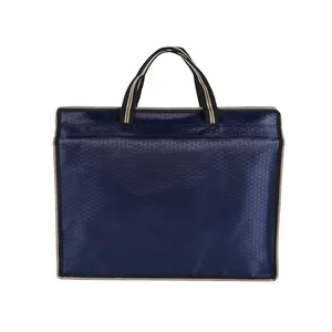 Waterproof navy blue oxford fabric document bag with reinforced handles for office use