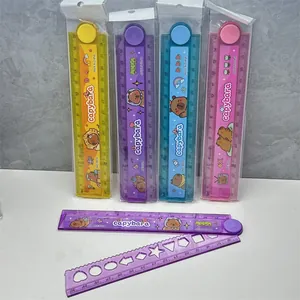 Foldable 30cm cartoon Capybara ruler with geometric drawing templates in candy colors