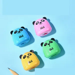 Cute panda pencil sharpener set in four vibrant colors for school and creative office use