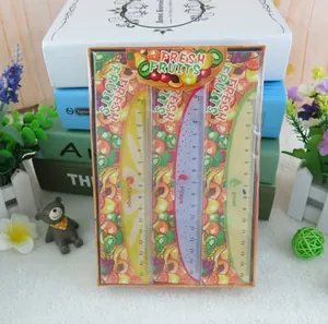 Detailed view of 15cm transparent plastic rulers featuring colorful fruit patterns