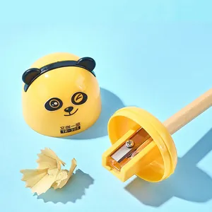 Creative yellow panda cartoon pencil sharpener for students with steel blade