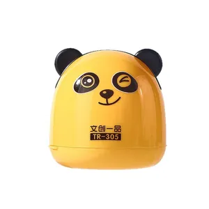 Yellow panda-shaped manual pencil sharpener with cute cartoon ears and round plastic body