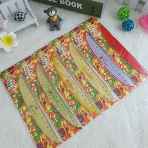 Set of 6 fruit-themed 15cm plastic rulers featuring watermelon and lemon designs