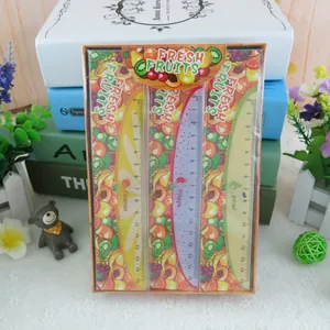 Three-piece 15cm fruit-themed rulers featuring orange, dragon fruit, and pear designs