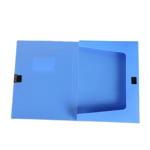 Blue PP plastic file storage box with Velcro closure and folding design for A4 documents