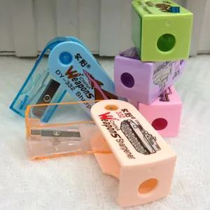 Mini rotary pencil sharpeners in assorted colors featuring military tank and aircraft prints