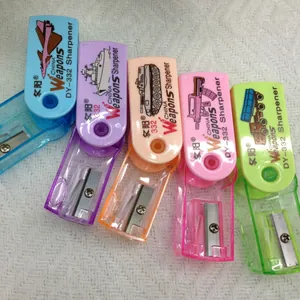 DY-332 Military themed rotary pencil sharpeners in five colors on white fabric