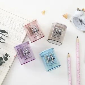 Detailed view of dual-hole pencil sharpener with transparent Morandi color plastic shells