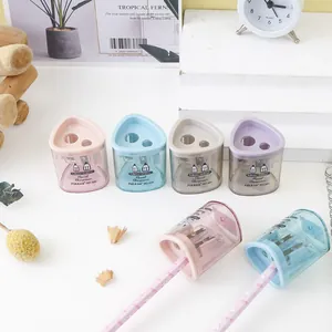 Morandi Color Double Hole Manual Pencil Sharpener Transparent Triangle Round Square Hexagon Student School Office Supplies