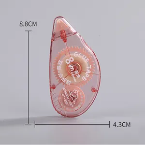 Pink semi-transparent dot glue tape dispenser with 8m x 8mm capacity for stationery use