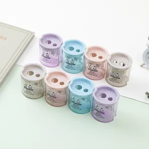 Dual-hole manual pencil sharpener in pastel colors for 8mm and 12mm pencils
