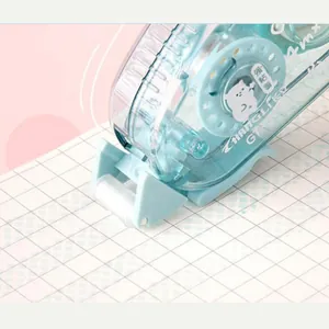 Light blue transparent roller dot glue tape with cute bear design for stationery crafts