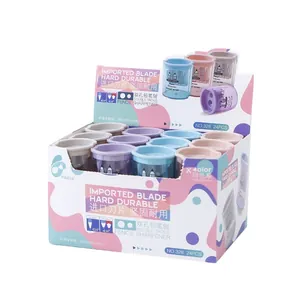 Bulk pack of 24 dual-hole pencil sharpeners in Morandi colors with transparent design