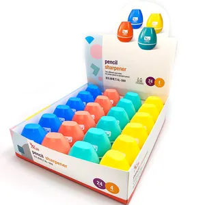 Dual-hole egg-shaped pencil sharpener set with four colors in a display box