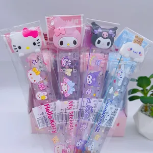 Close-up of 15cm cartoon rulers featuring Kuromi, My Melody, and Cinnamoroll characters