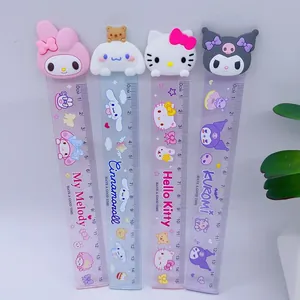 Set of four 15cm cartoon character rulers with Sanrio-inspired 3D topper figurines