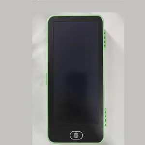 Vue détaillée d'une tablette LCD avec bouton d'effacement et cadre en plastique vert clair