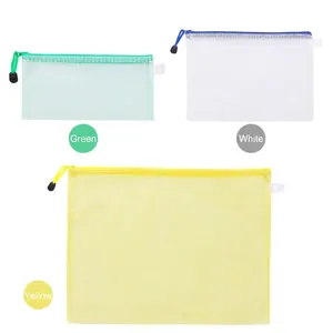 Transparent PVC Mesh Zipper File Bag Waterproof Document Pouch Multi Size A3 A4 A5 A6 For Office School Stationery Storage Organization