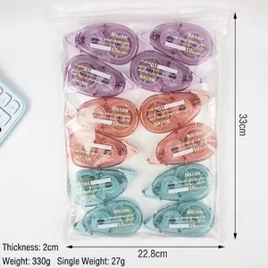 Detailweergave van 10 lijmrolletjes in transparante houders met diverse pastelkleuren
