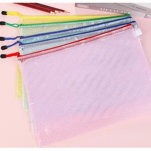 Multi-colored A4 PVC mesh zipper bags for office storage in various pastel shades