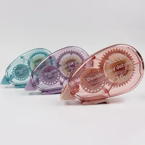 Three-pack of 10m double-sided dot glue tapes in translucent blue, purple and pink