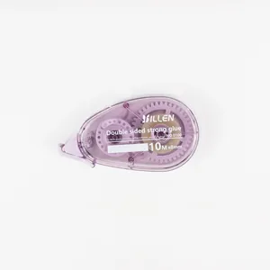 Detail van paarse dot glue tape roller met 10m x 8mm specificatie voor kantoorartikelen