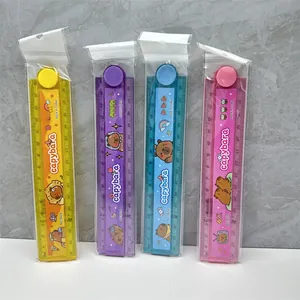 Set of 4 colorful 30cm folding plastic rulers featuring cute cartoon capybara designs