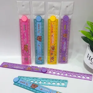 Capybara 30cm foldable plastic ruler with wavy lines and geometric stencil shapes