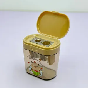 Cartoon Wasserschwein Doppel-Anspitzer mit gelbem Deckel und transparentem Behälter