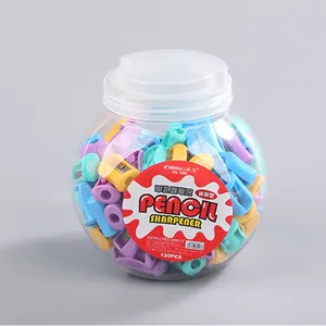 Mini single hole pencil sharpeners in clear jar set with assorted macaron colors