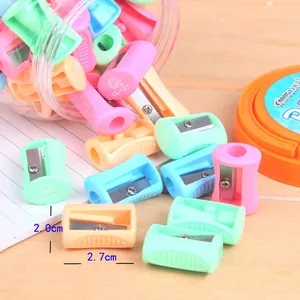 Macaron color single hole pencil sharpener set in clear storage jar for school office