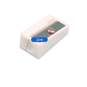 Minimalist white rectangular pencil sharpener with a 1cm diameter hole and steel blade