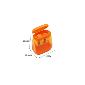 Sacapuntas doble naranja transparente con tapa y dimensiones de 48,6 mm x 43 mm