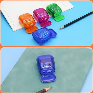 Sacapuntas manual de doble orificio con tapa transparente en cuatro colores vivos