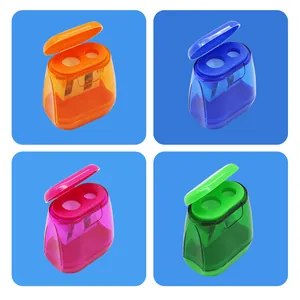 Sacapuntas de doble orificio en plástico transparente en set de cuatro colores vivos