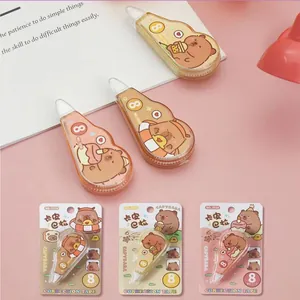 Cute Capybara cartoon correction tape set with 8m length in pink and yellow colors