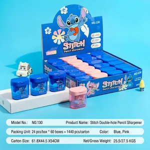 Blauer Stitch Doppel-Anspitzer mit transparenter Hülle und süßem Cartoon-Motiv
