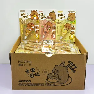 Retail display box of 48 cute cartoon Capybara correction tapes with 8m long ribbons