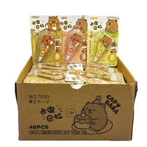 Bulk display of 48pcs cute Capybara correction tape for students, 8m long yellow tape