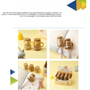 Miniature capybara milk tea cup pencil sharpener with compact 5x4.3cm portable design