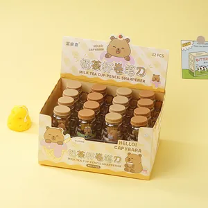 Capybara milk tea cup pencil sharpener set in a 32-piece display box for students