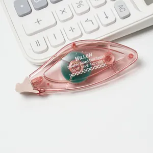 Portable pink double-sided dot tape runner with translucent shell and green core 10m