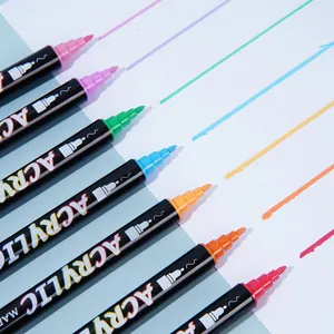 Set of dual-tip acrylic paint markers in 7 vibrant colors for versatile art drawing