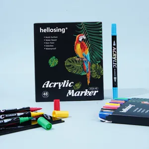 Detail of 48 colors acrylic dual-tip marker pens with waterproof and non-toxic ink