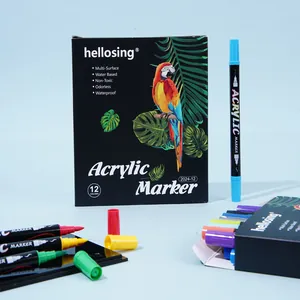 Detailed set of 12 waterproof acrylic markers for multi-surface art and coloring