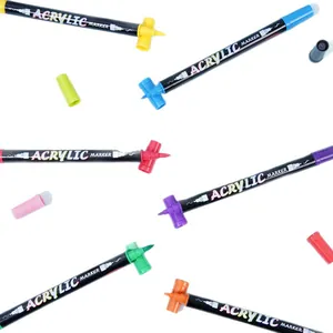 Vibrant dual-tip acrylic markers with round and wedge nibs on a clean white background