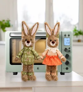 Easter bunny refrigerator handle covers featuring cute plaid shirts and rustic rabbit designs