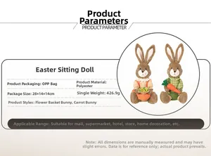 Polyester Easter bunny figurines product specifications and packaging size details